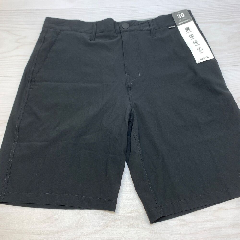 Hurley Men's Phantom Size 30 Solid‎ 20" Board Shorts Black Quick Dry Hybrid NWT